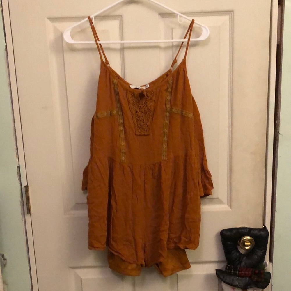 Lush orange romper cold shoulder
